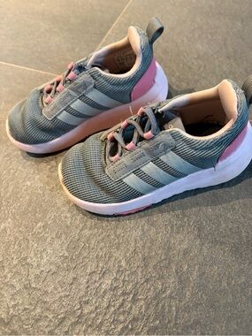 adidas Kids Gray and Pink Lightweight Sneakers